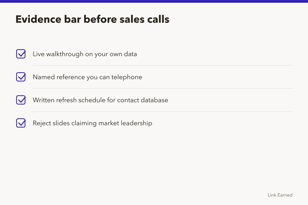 Checklist of acceptable evidence before digital PR software sales calls (What digital PR software selection means for procurement teams)